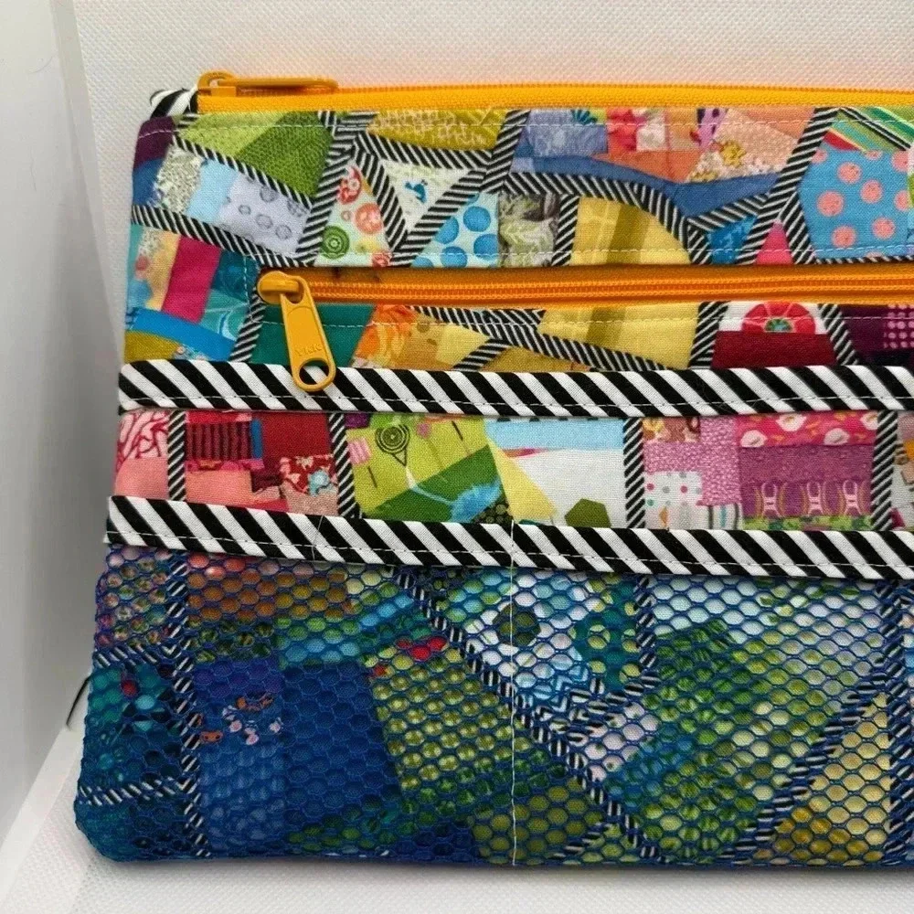 Colorful Patchwork Abstract Geometric Boho Multi Pocket Cosmetic‎ School Bag